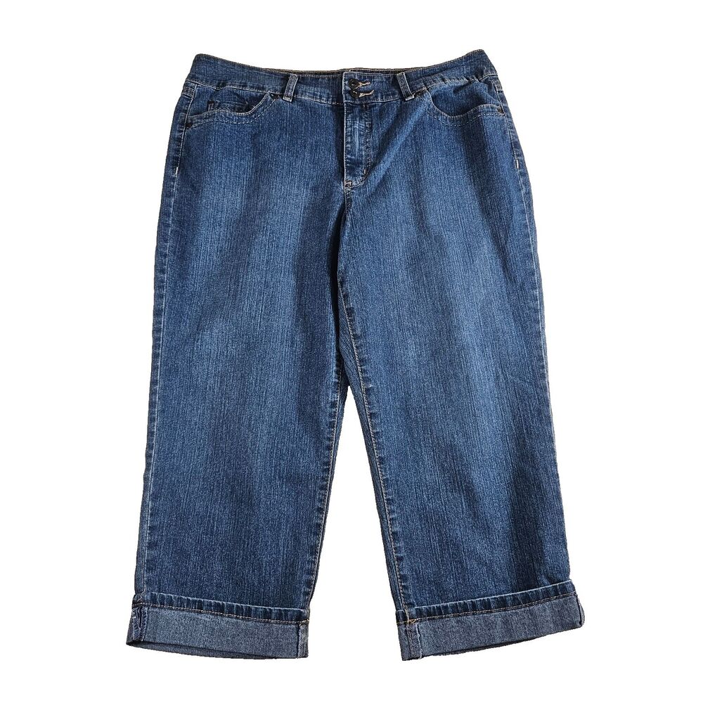 Bandolino Blu Womens Capri Jeans Size 16 Blue Stretch Denim Cuffed Mid Rise